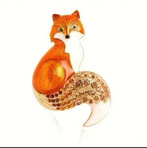 Fashion Jewelry Fox Metal Brooch Pin Rhinestone Bushy Tail Orange Yellow